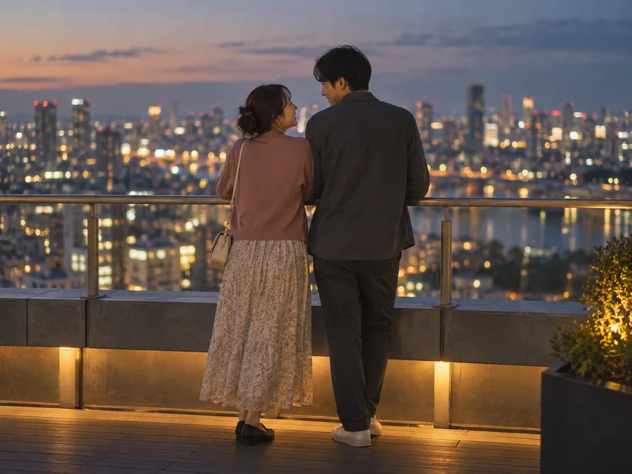 夜景を一緒に楽しむふたりのイメージ