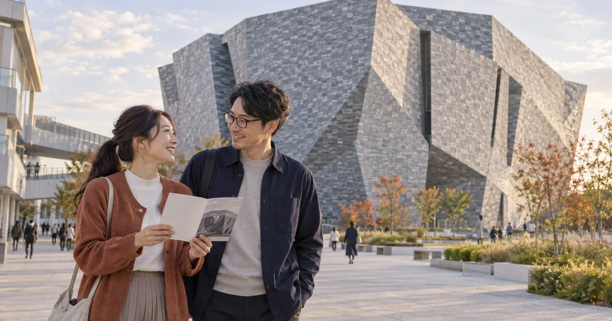 ところざわサクラタウンでデートを楽しむふたりをイメージしたAI画像