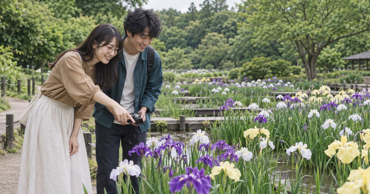 智光山公園でデートを楽しむふたりをイメージしたAI画像