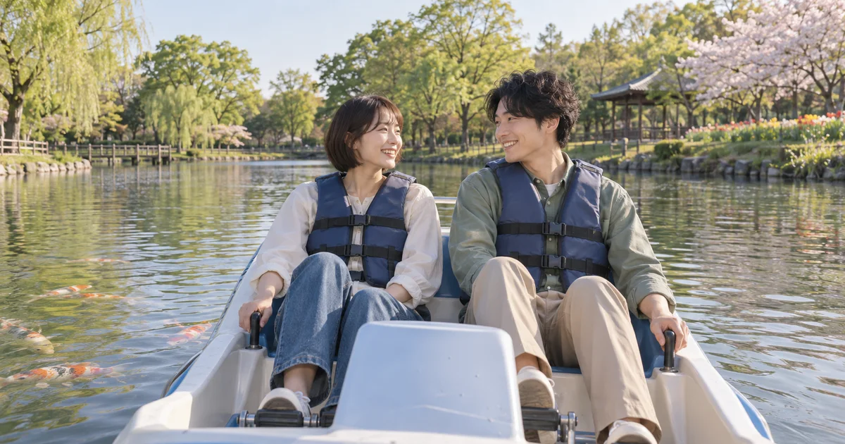 加須はなさき公園でデートを楽しむふたりをイメージしたAI画像