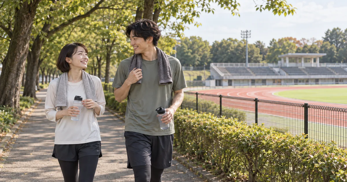 上尾運動公園でデートを楽しむふたりをイメージしたAI画像