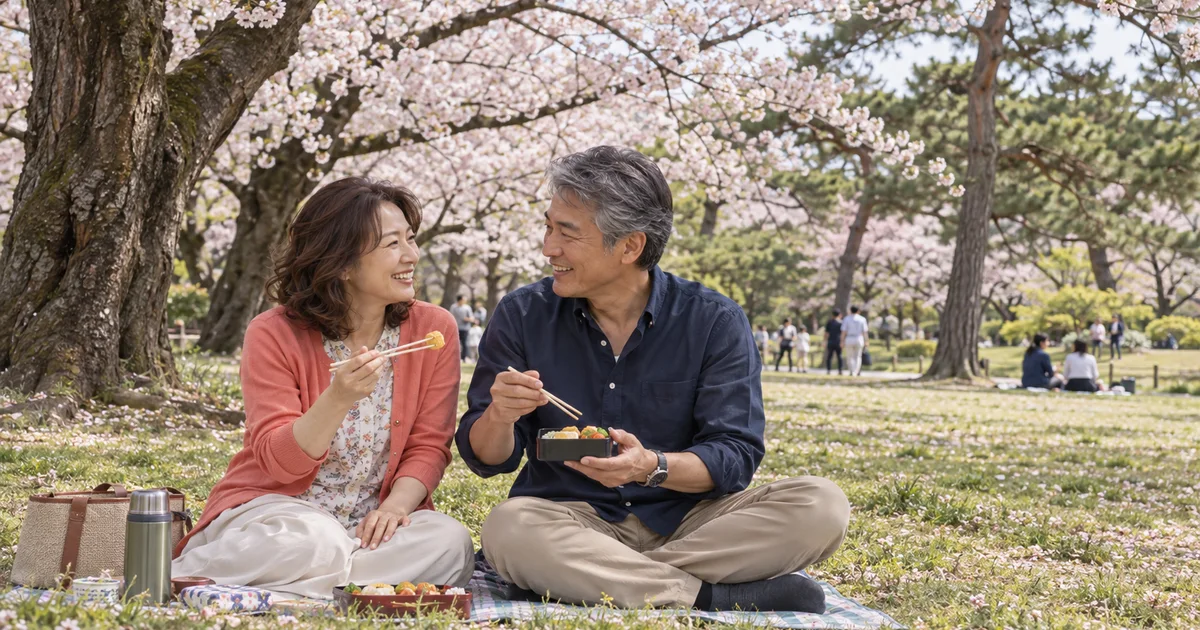 大宮公園でデートを楽しむふたりをイメージしたAI画像
