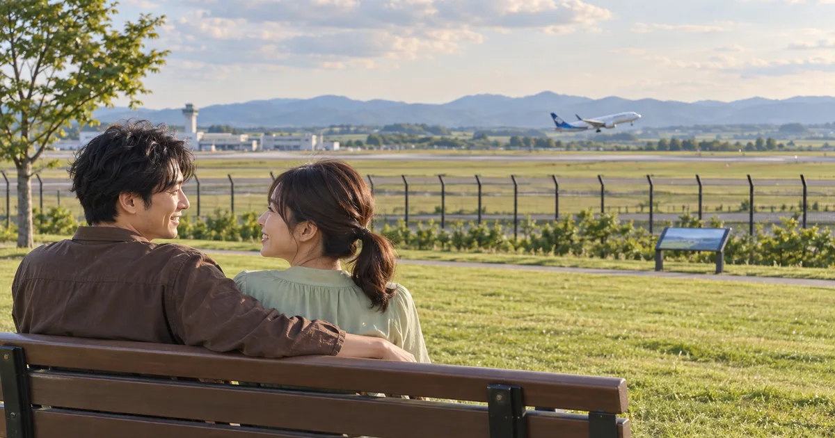 旭川空港でデートを楽しむふたりをイメージしたAI画像