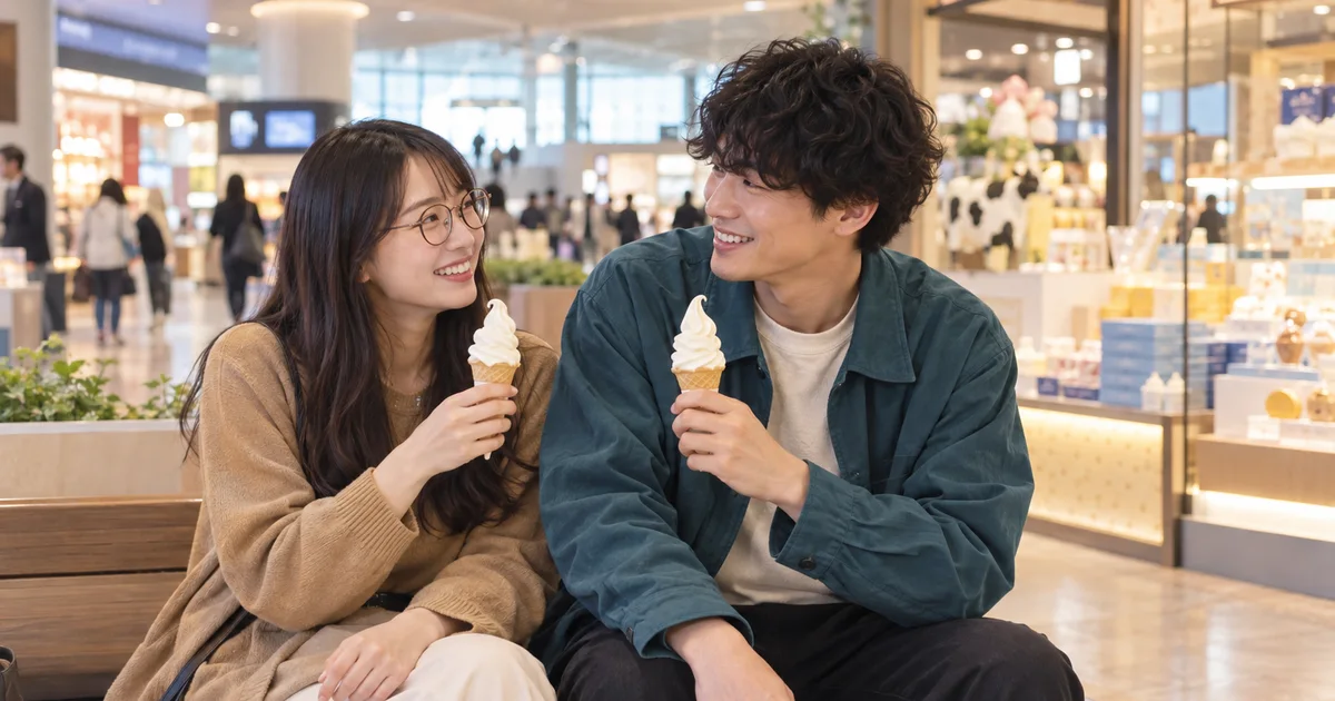新千歳空港でデートを楽しむふたりをイメージしたAI画像