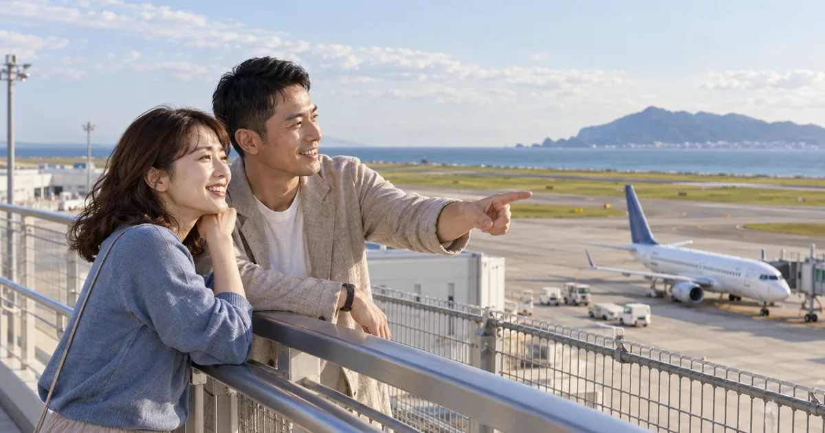 函館空港でデートを楽しむふたりをイメージしたAI画像