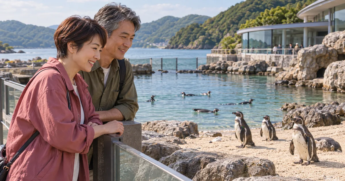 長崎ペンギン水族館でデートを楽しむふたりをイメージしたAI画像