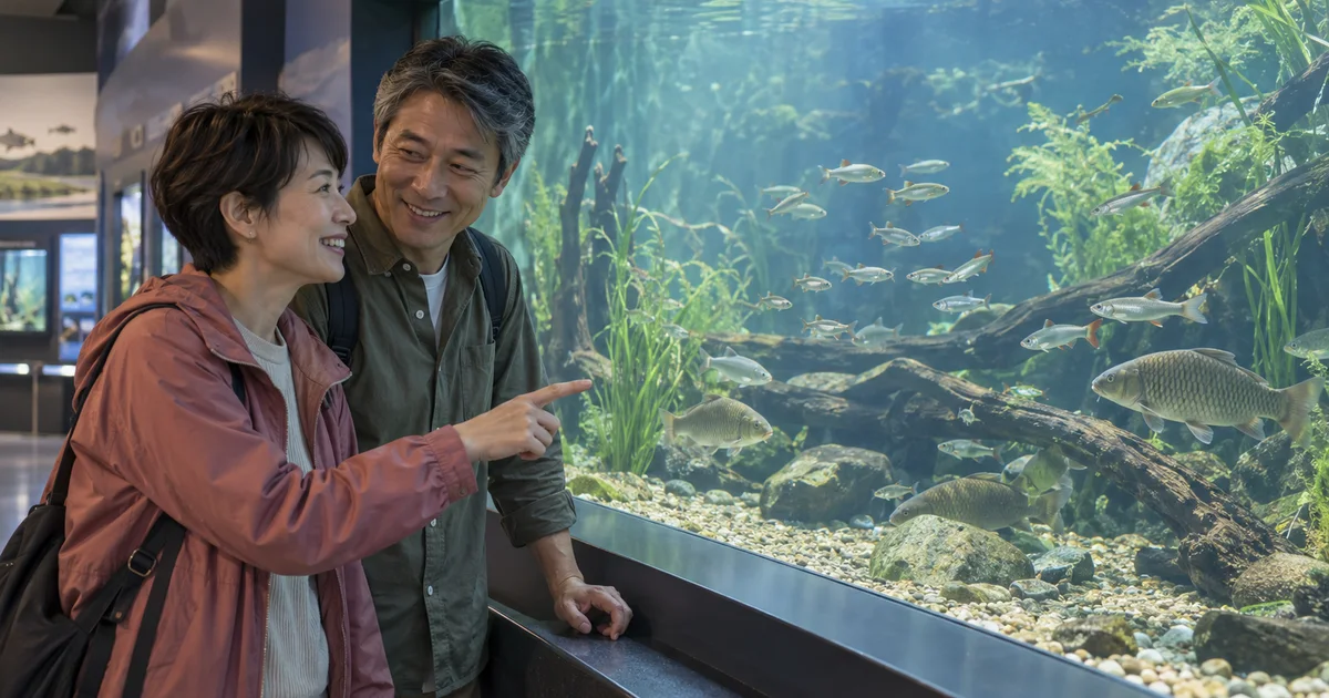 さいたま水族館でデートを楽しむふたりをイメージしたAI画像