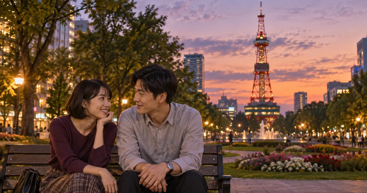 さっぽろテレビ塔でデートを楽しむふたりをイメージしたAI画像
