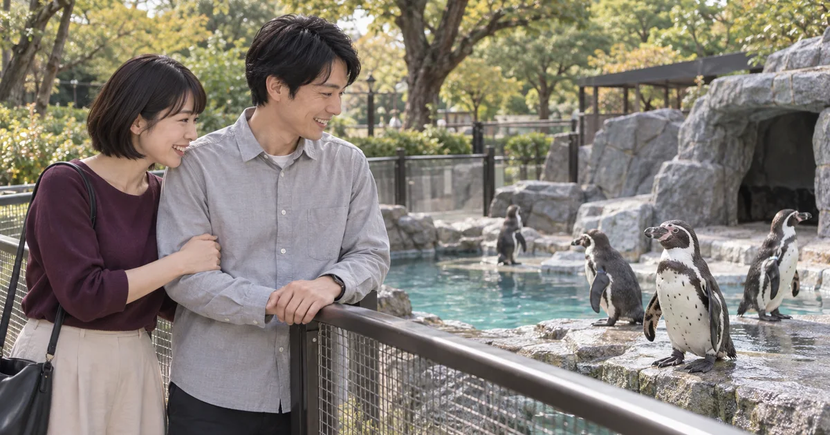 和歌山城公園動物園でデートを楽しむふたりをイメージしたAI画像