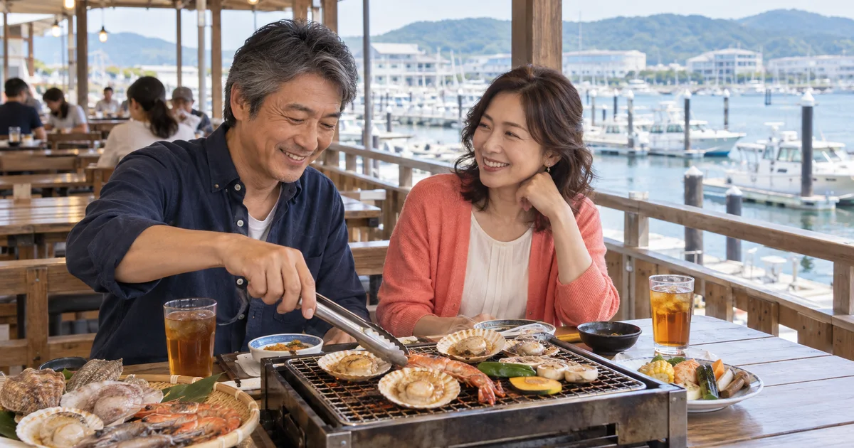和歌山マリーナシティでデートを楽しむふたりをイメージしたAI画像