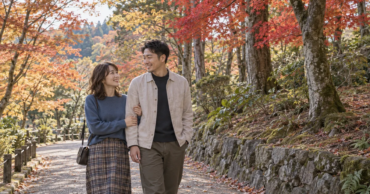 花筐公園でデートを楽しむふたりをイメージしたAI画像