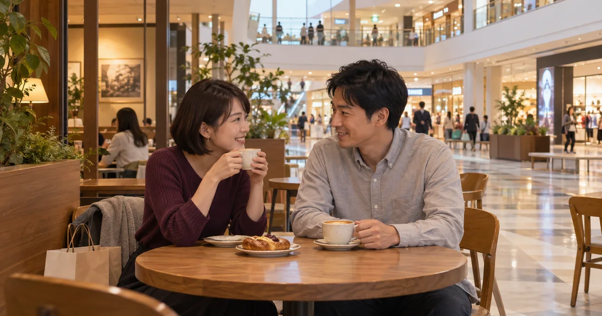 イオンモール下田でデートを楽しむふたりをイメージしたAI画像