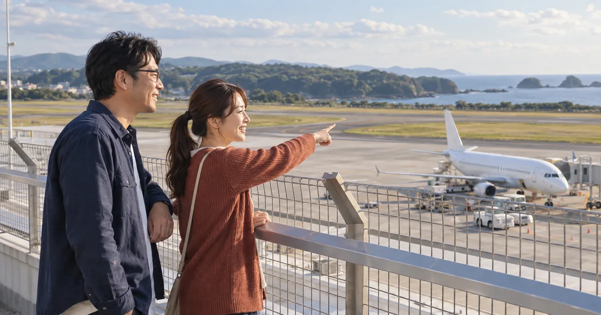 南紀白浜空港でデートを楽しむふたりをイメージしたAI画像