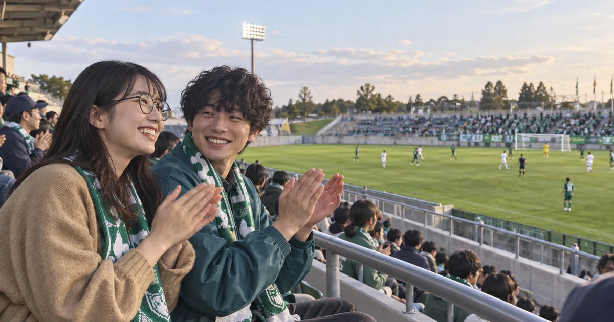 プライフーズスタジアムでデートを楽しむふたりをイメージしたAI画像