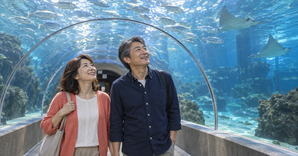 魚津水族館でデートを楽しむふたりをイメージしたAI画像