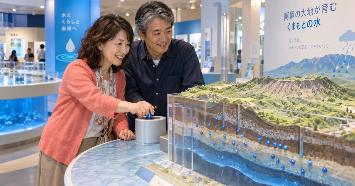 熊本市水の科学館でデートを楽しむふたりをイメージしたAI画像