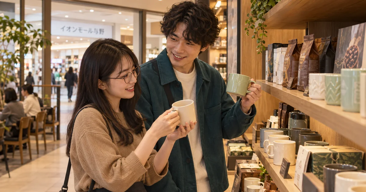イオンモール与野でデートを楽しむふたりをイメージしたAI画像