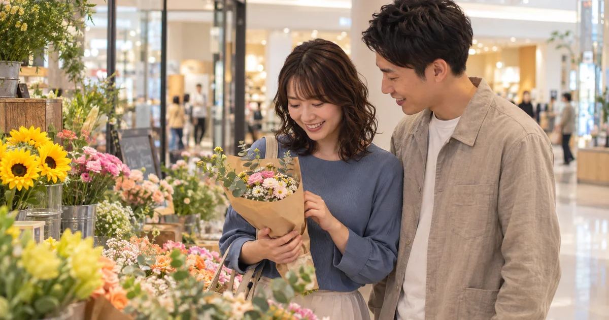 アリオ深谷でデートを楽しむふたりをイメージしたAI画像