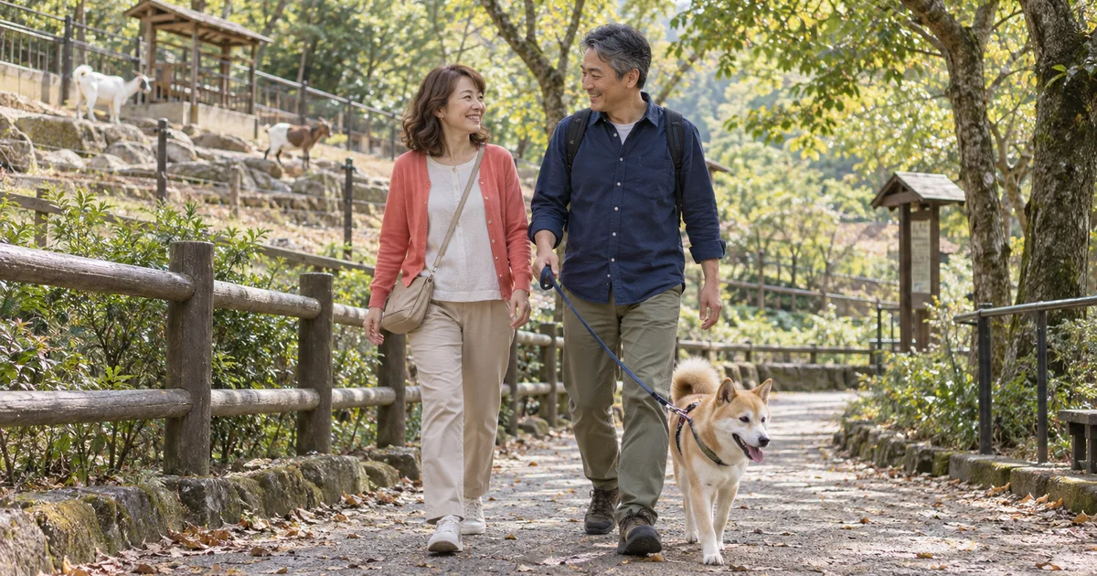 渋川動物公園でデートを楽しむふたりをイメージしたAI画像