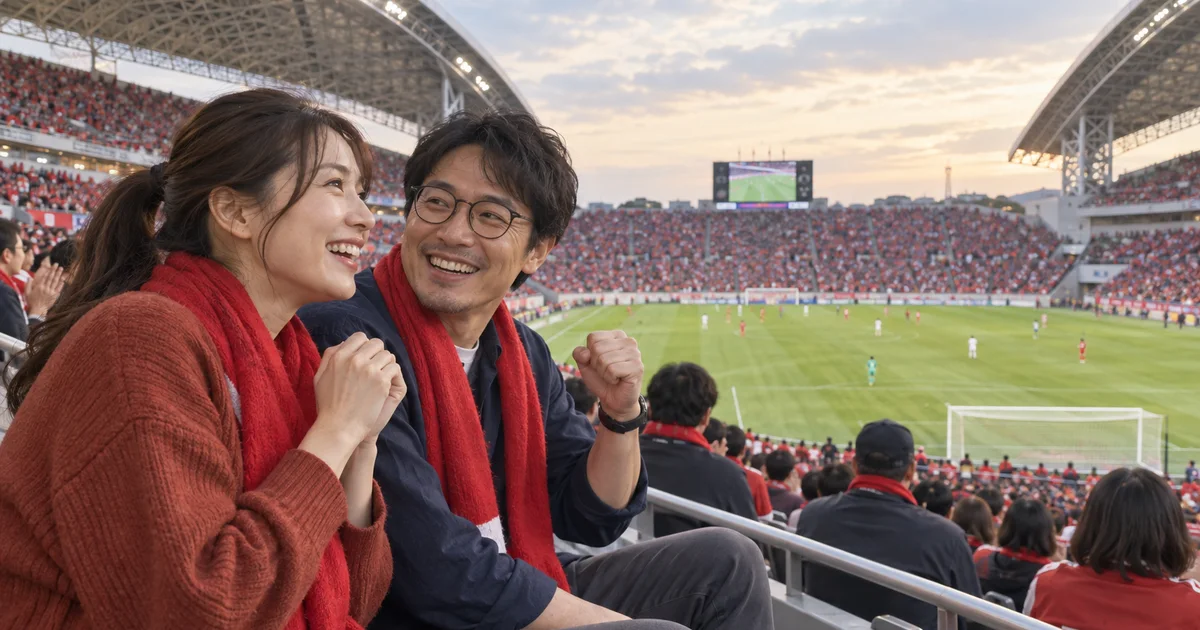 埼玉スタジアム2002でデートを楽しむふたりをイメージしたAI画像