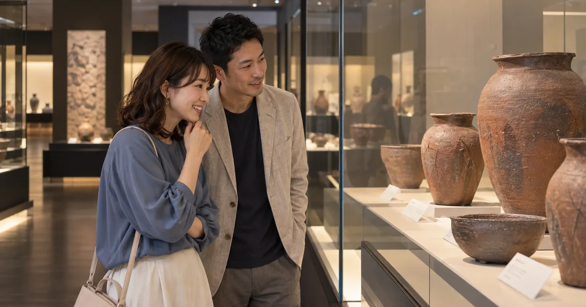岡山シティミュージアムでデートを楽しむふたりをイメージしたAI画像
