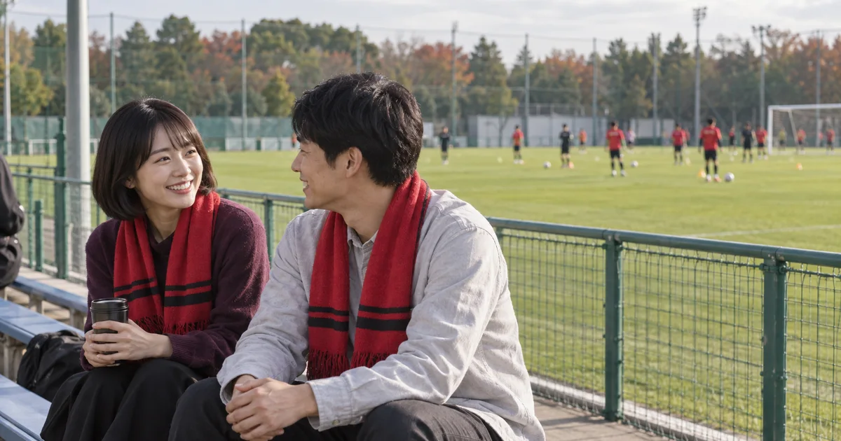 大原サッカー場でデートを楽しむふたりをイメージしたAI画像
