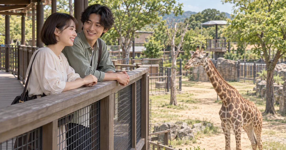 京都市動物園でデートを楽しむふたりをイメージしたAI画像
