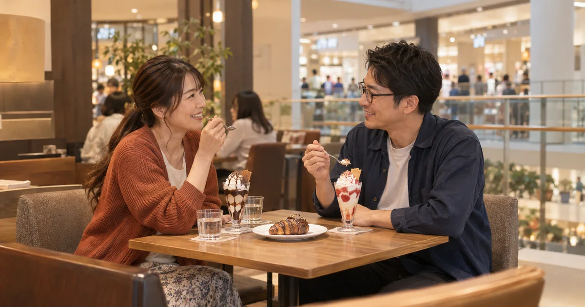 イオンモール盛岡南でデートを楽しむふたりをイメージしたAI画像
