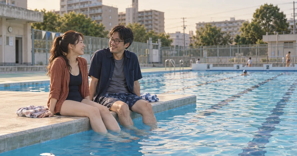 閉鎖前の沼影市民プールをイメージしたふたりの夏のデート（AI生成）