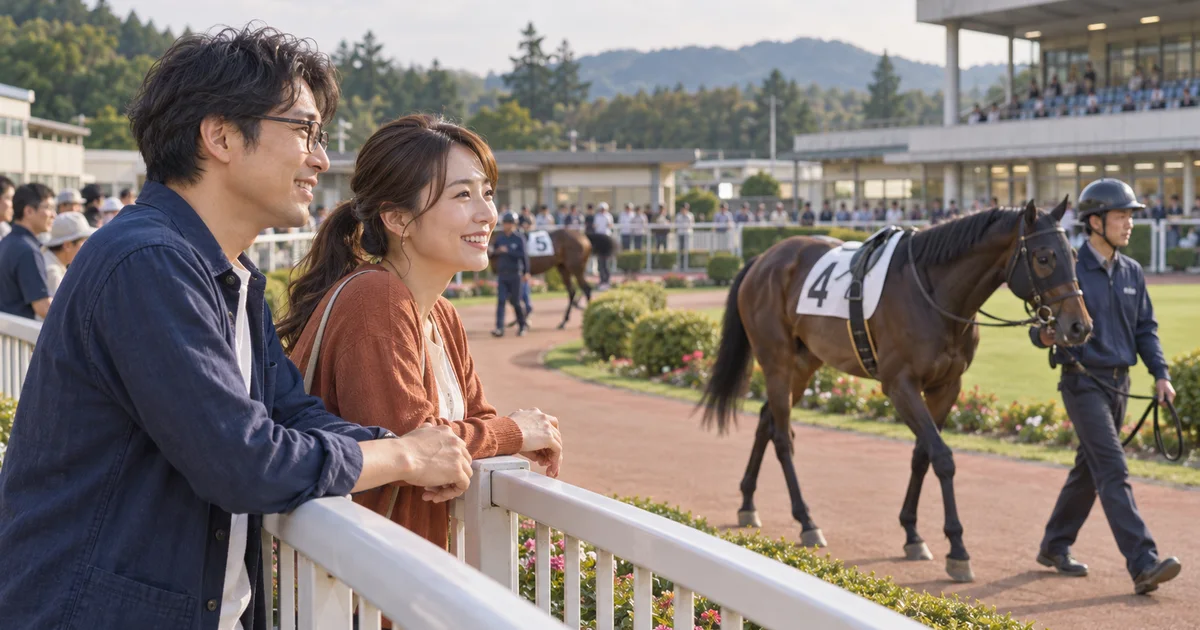水沢競馬場でデートを楽しむふたりをイメージしたAI画像