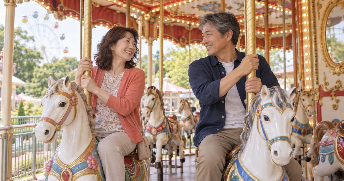八木山ベニーランドでデートを楽しむふたりをイメージしたAI画像