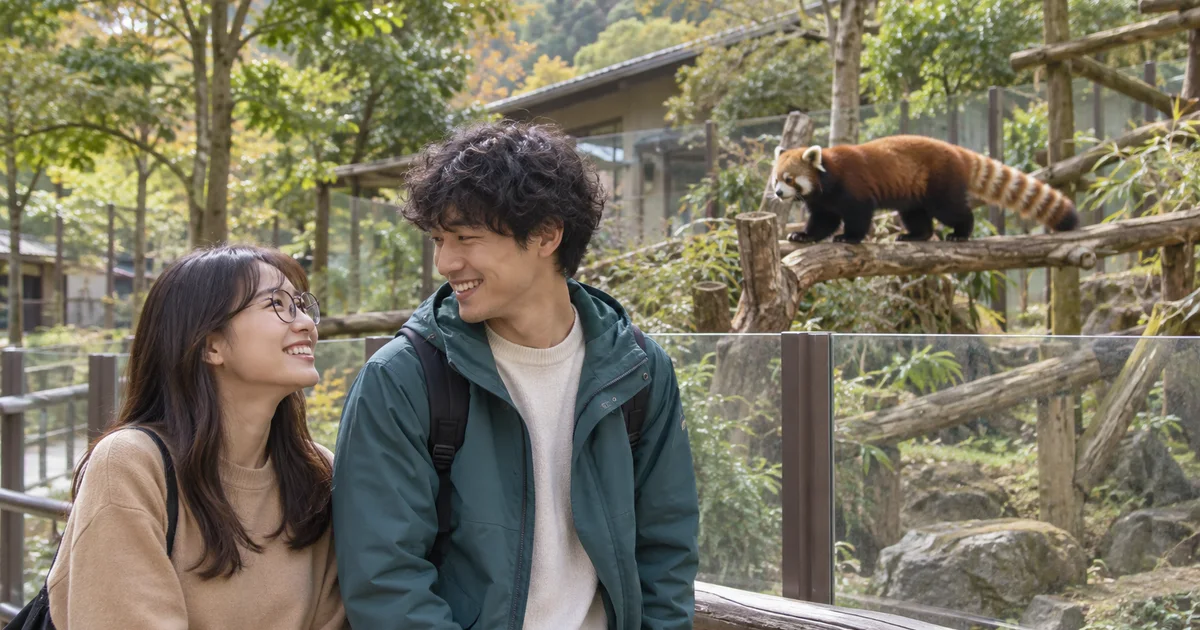 福知山市動物園でデートを楽しむふたりをイメージしたAI画像