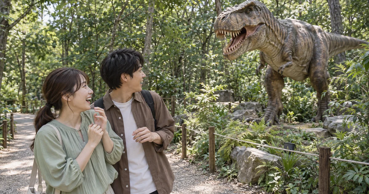 ディノアドベンチャー名古屋でデートを楽しむふたりをイメージしたAI画像