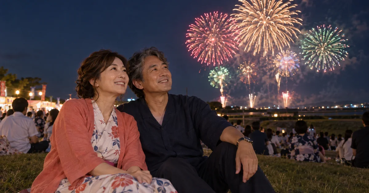 なとり夏まつりでデートを楽しむふたりをイメージしたAI画像