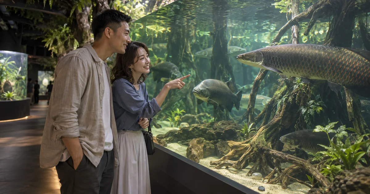 カワスイ-川崎水族館でデートを楽しむふたりをイメージしたAI画像
