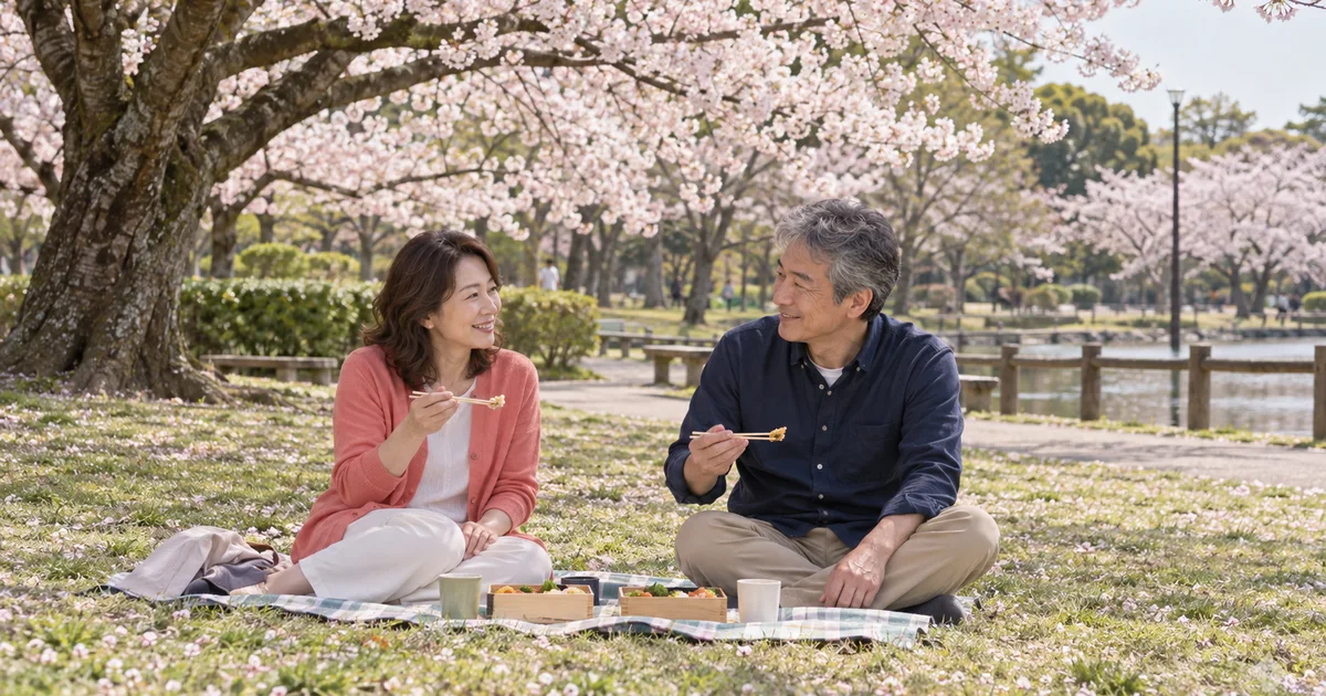 大貞公園でデートを楽しむふたりをイメージしたAI画像