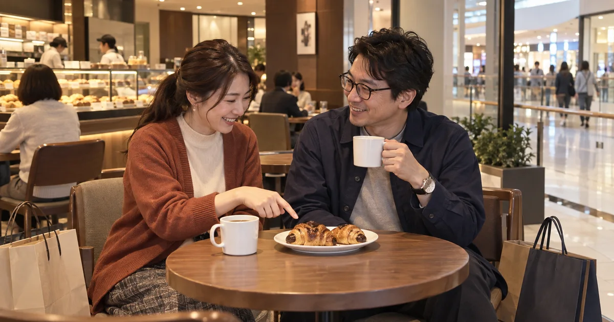 イオンモール岡山でデートを楽しむふたりをイメージしたAI画像