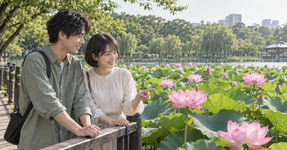 千葉公園でデートを楽しむふたりをイメージしたAI画像