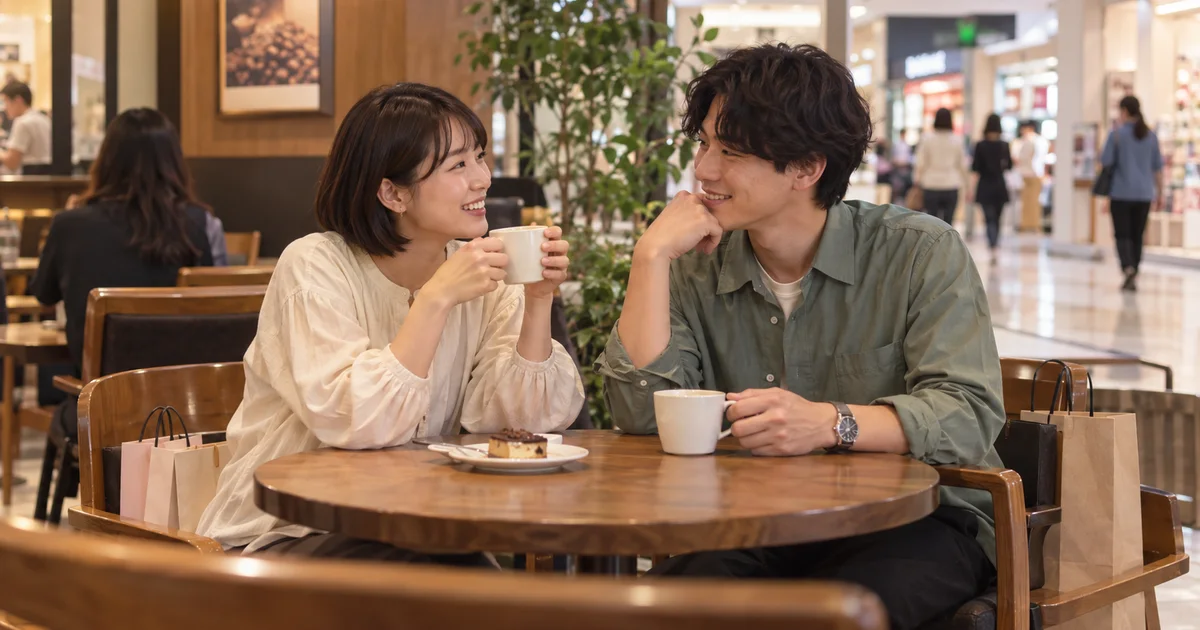 ゆめタウン別府でカフェを楽しむふたりのAIイメージ