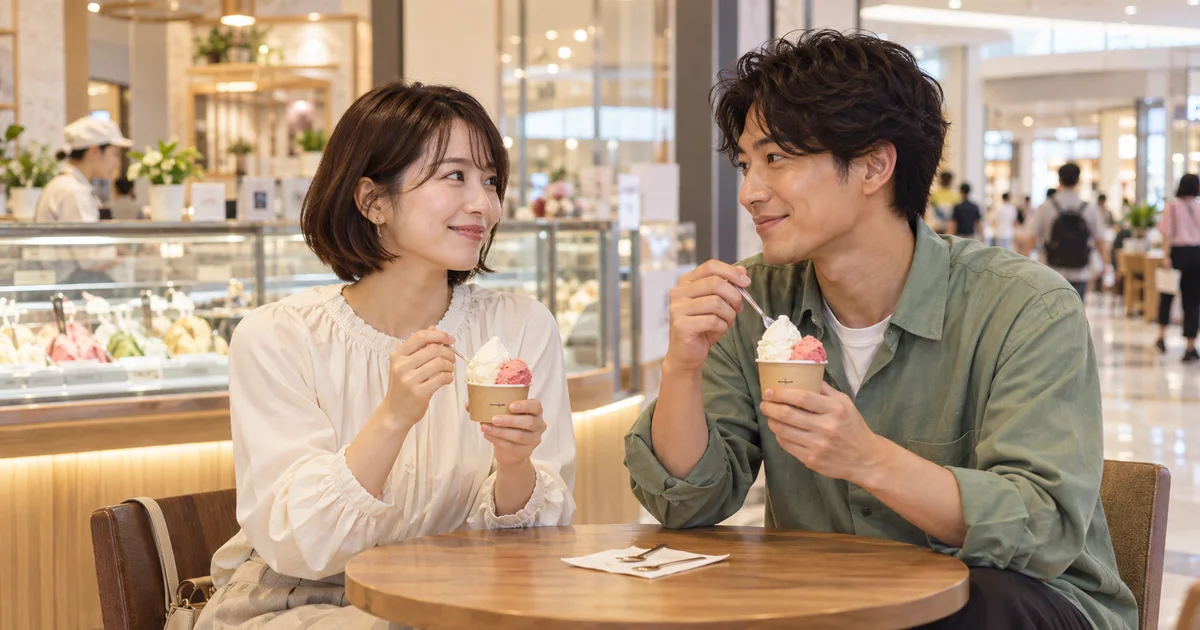 イオンモール名取でデートを楽しむふたりをイメージしたAI画像