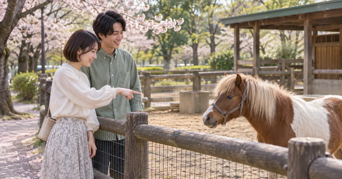 安城公園でデートを楽しむふたりをイメージしたAI画像