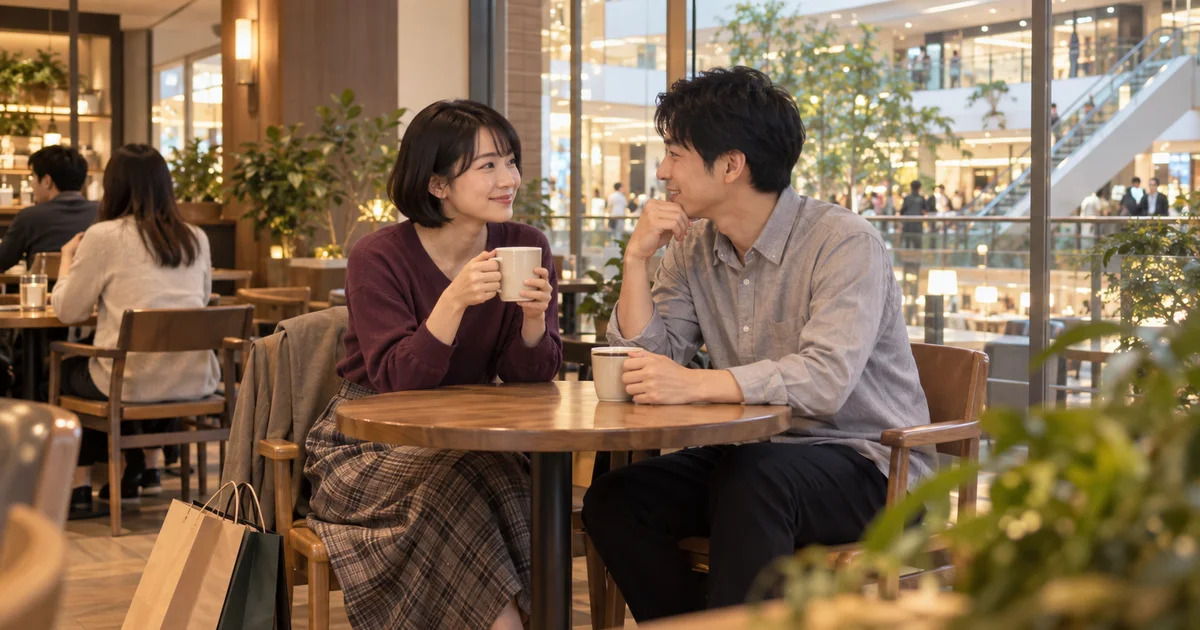 ららぽーと柏の葉でデートを楽しむふたりをイメージしたAI画像