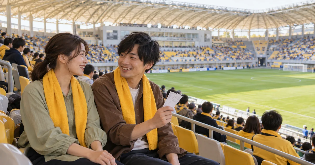 ユアテックスタジアム仙台でデートを楽しむふたりをイメージしたAI画像