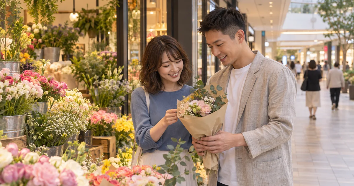 サニーサイドモール小倉でデートを楽しむふたりをイメージしたAI画像