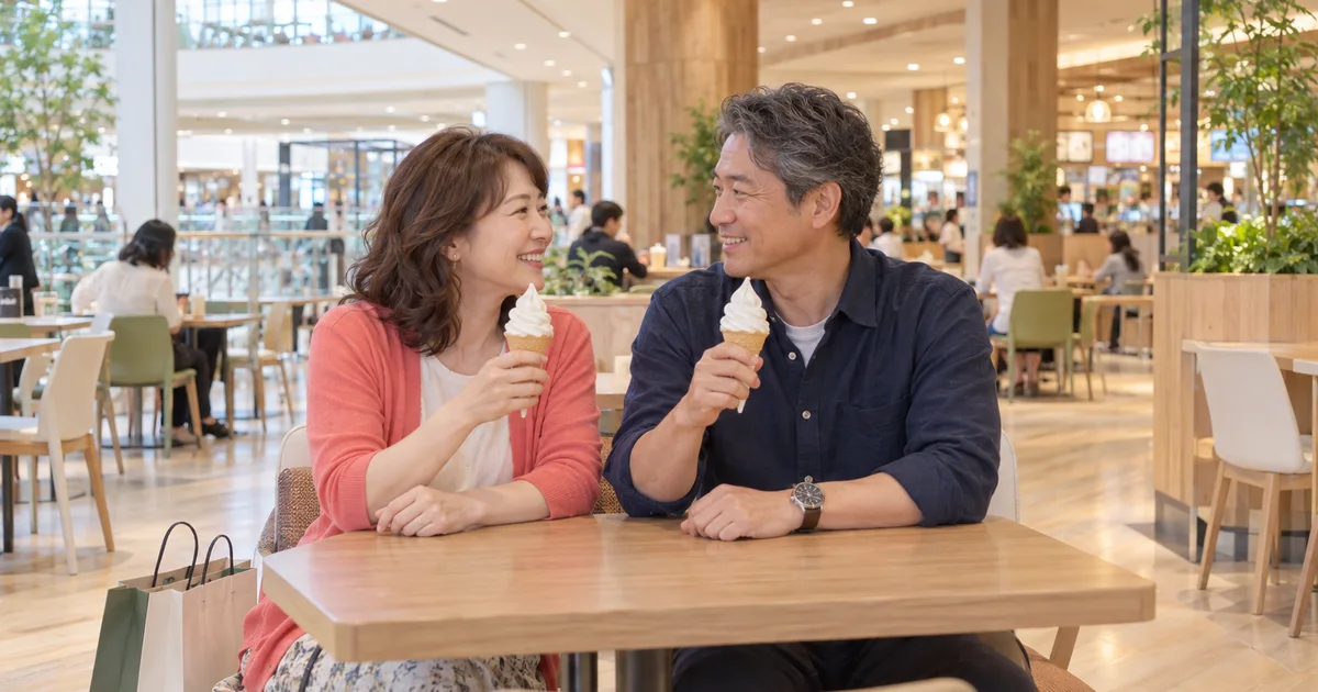 テラスモール松戸でデートを楽しむふたりをイメージしたAI画像