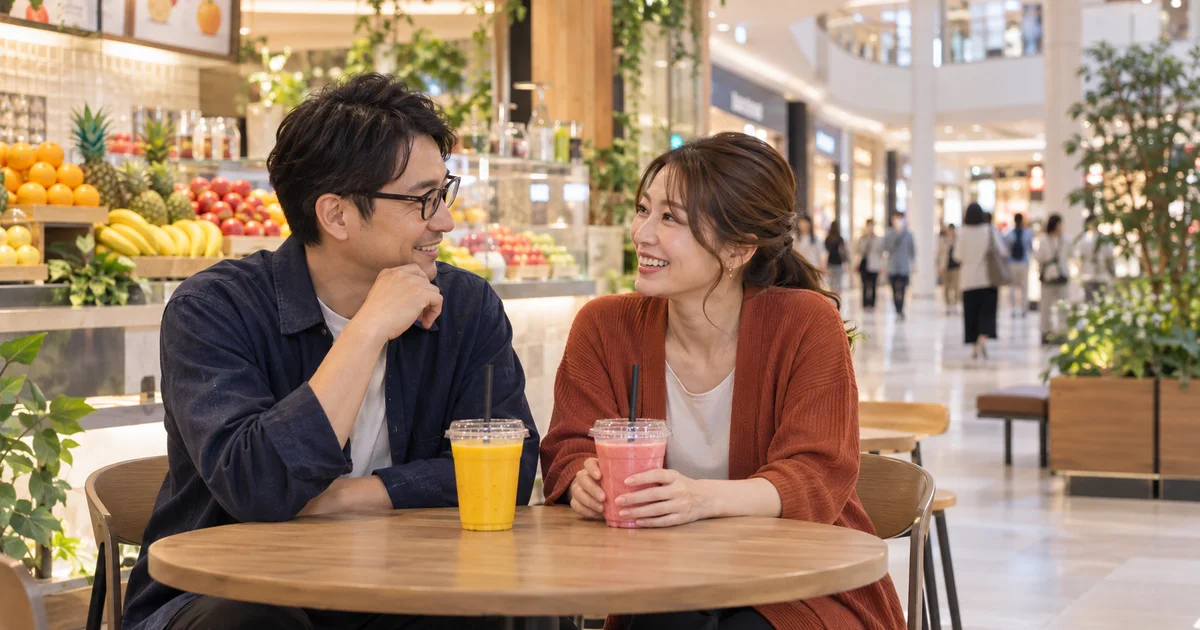 イオンモール成田でデートを楽しむふたりをイメージしたAI画像