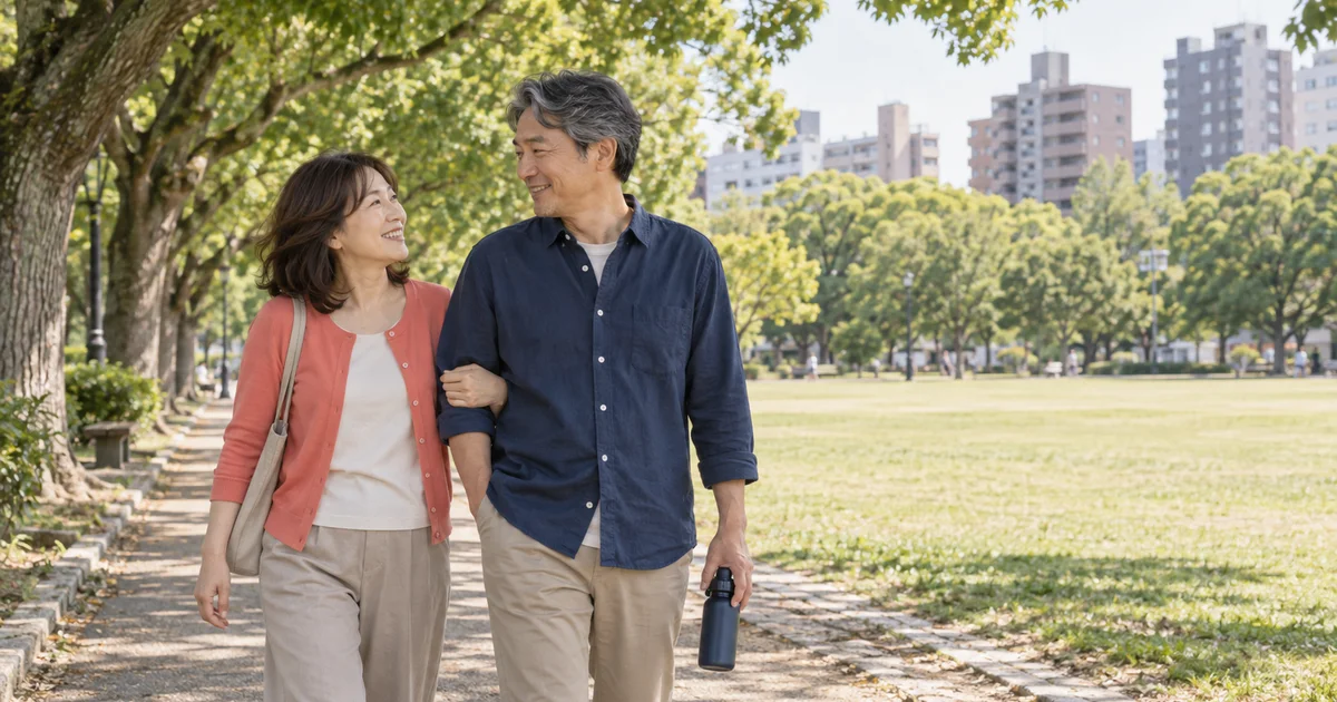千田公園でデートを楽しむふたりをイメージしたAI画像