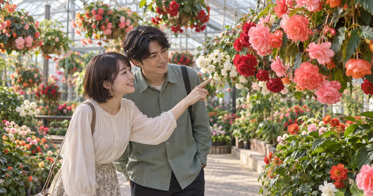 広島市植物公園でデートを楽しむふたりをイメージしたAI画像
