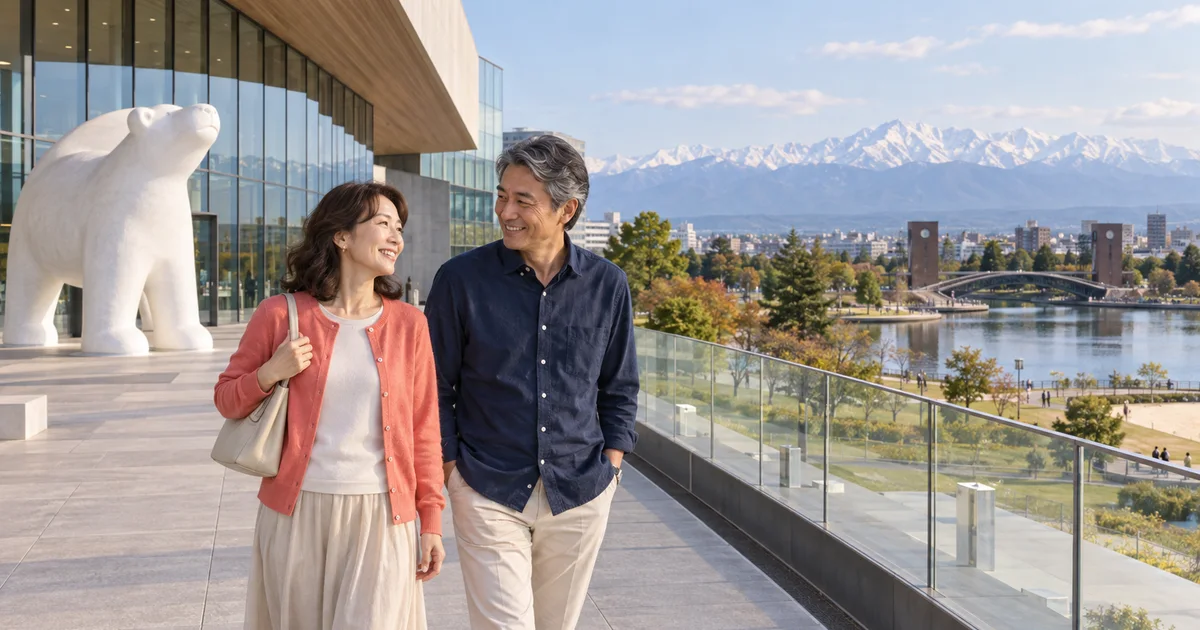 富山県美術館でデートを楽しむふたりをイメージしたAI画像