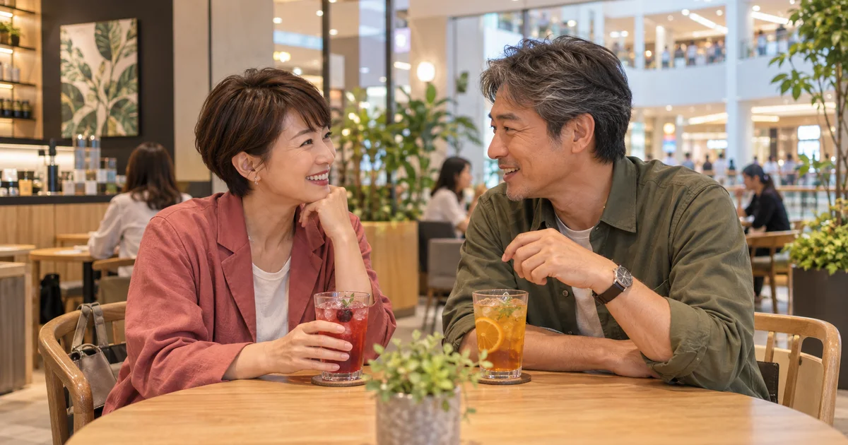 イオンモール宮崎でデートを楽しむふたりをイメージしたAI画像